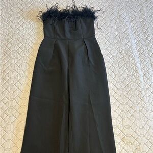 Strapless black feather embellishment jumpsuit
